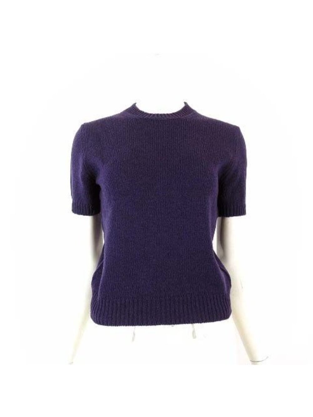 Prada Knit Sweater Short Sleeve Triangle Back Logo Wool M Purple 40